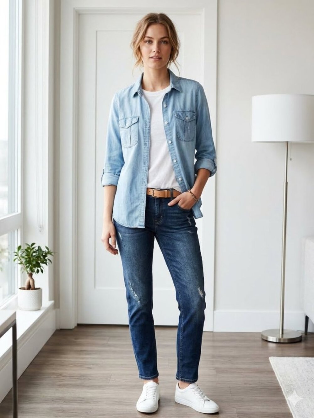Thread and Co Super Soft Light Blue Denim Button Deon Shirt, Small